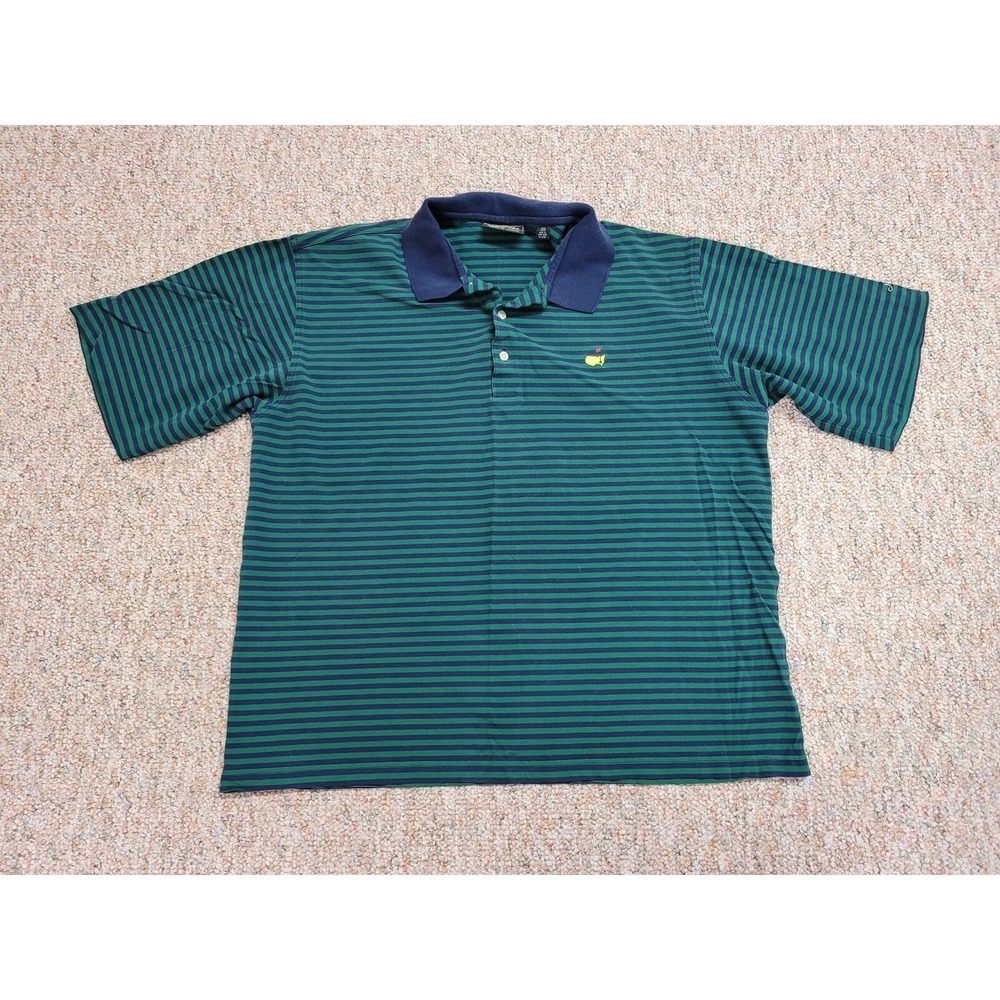 Masters Collection Polo Shirt Mens XL Green Blue Striped Golf Augusta‎ Logo